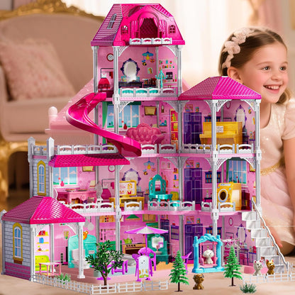 JUKUDAHU Villa Playset para niñas de 3 a 7 años, casa de 4 plantas,...