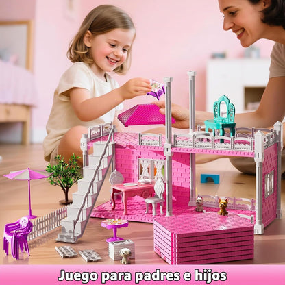 JUKUDAHU Juego de villa para niñas de 3 a 7 años, con 2 plantas, 3...