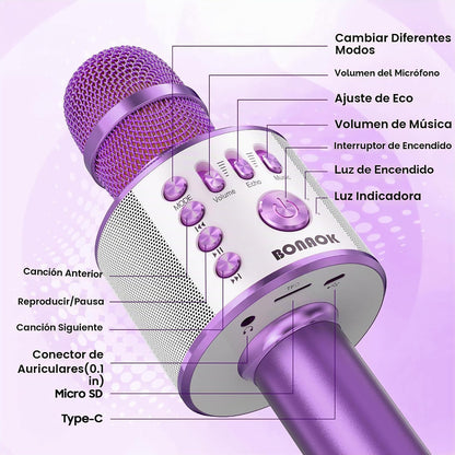 BONAOK - Micrófono inalámbrico Bluetooth de karaoke, 3 en 1; máquin...