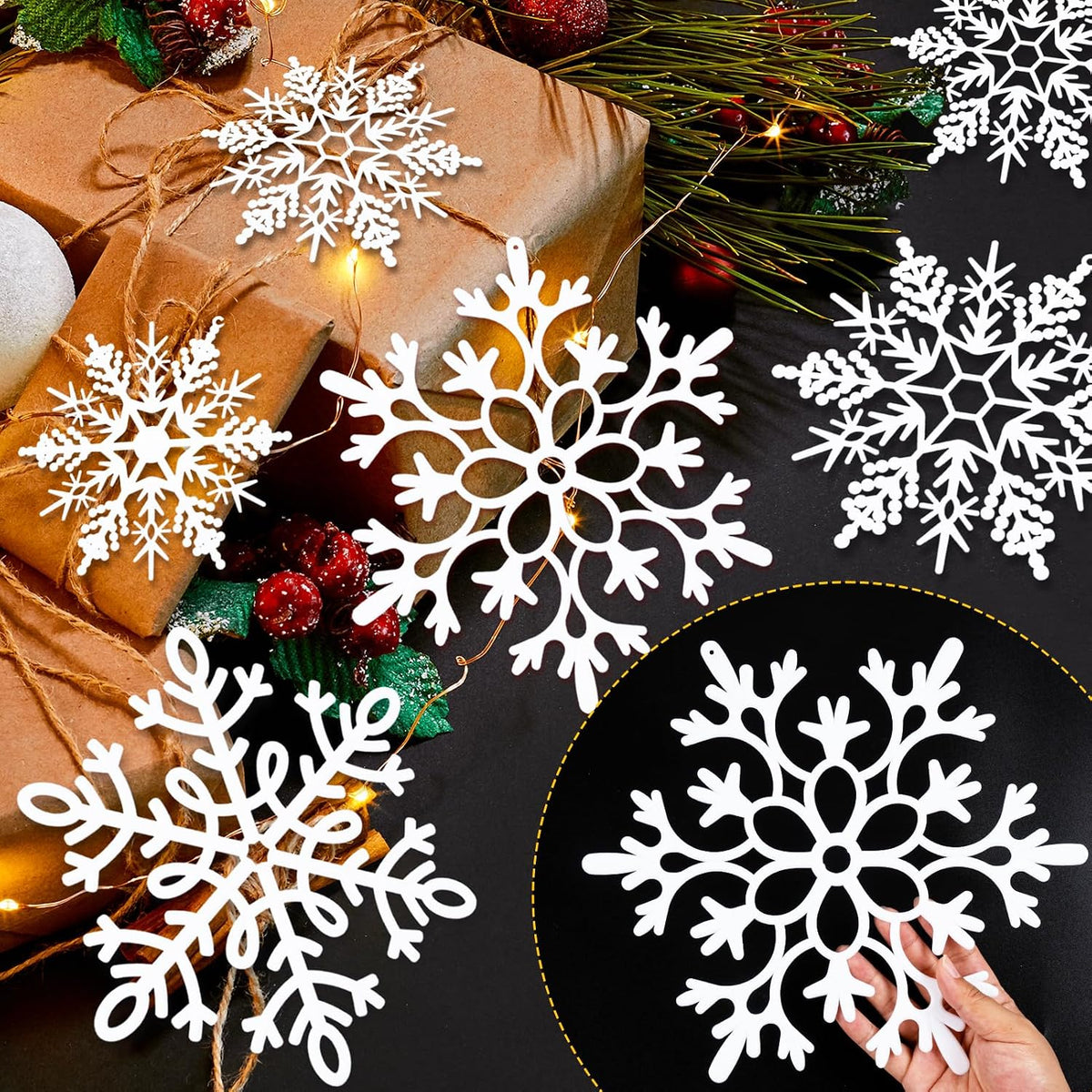 24 piezas de copos de nieve colgantes de Navidad grandes para exter...