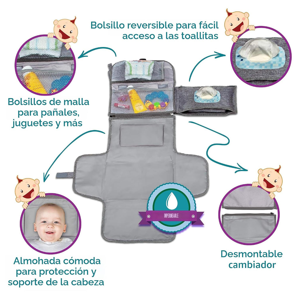 Kopi Baby Cambiador de pañales portátil con bolsillo para toallitas...