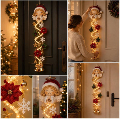 Colgante de puerta de Navidad con muñeco de nieve iluminado, cálido...