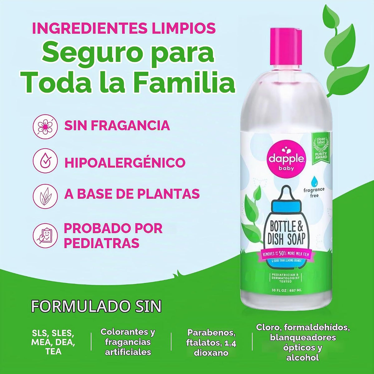 Dapple Baby - Recambio de jabón para biberones y platos sin fraganc...