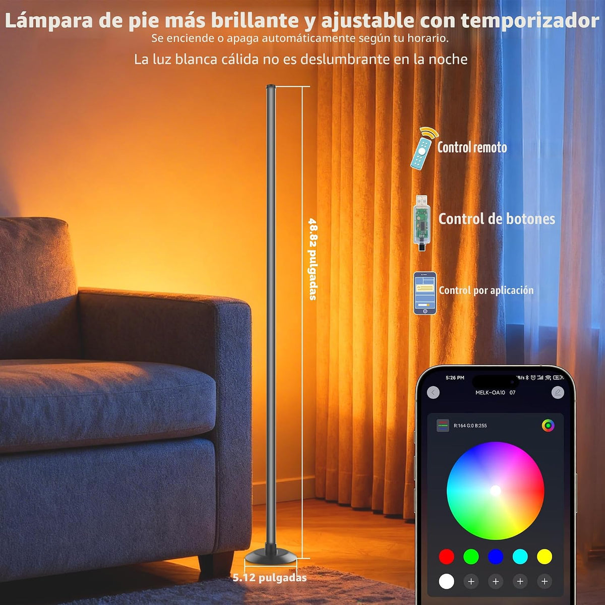 NBBUFF IC+RGBW Lámpara de pie de esquina LED con aplicación aliment...