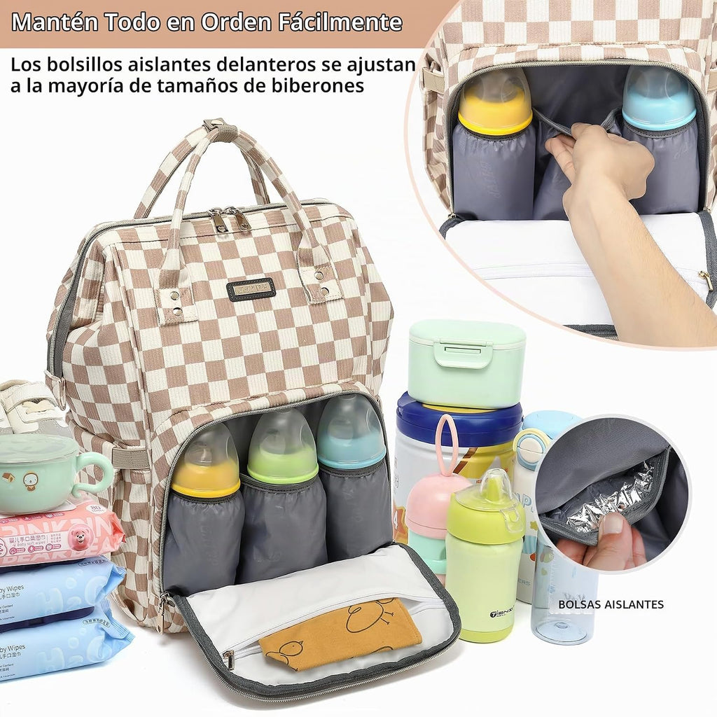 GAIVP mochila de pañales para bebe, café a cuadros, Mochila para pa...