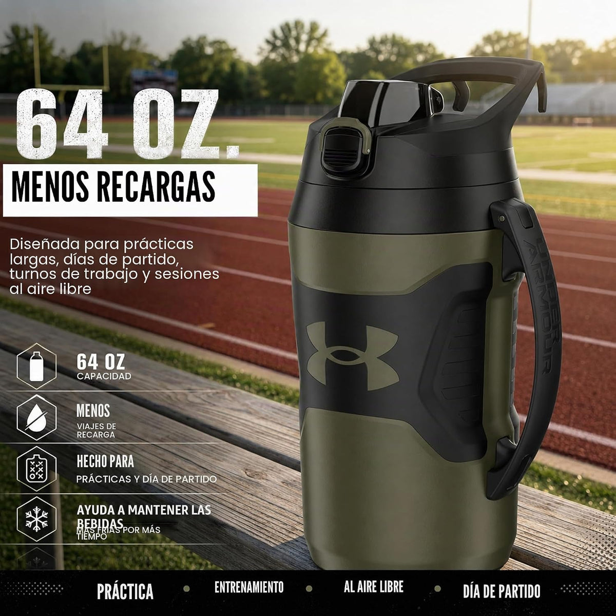 Under Armour Botella de agua aislada con asa y gancho para cerca, j...