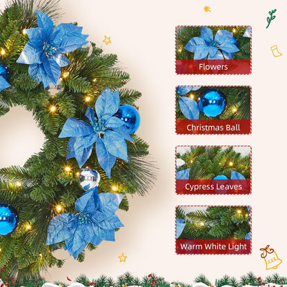 Garvee Corona de Navidad de 24 pulgadas con Flores, Hojas de Ciprés...