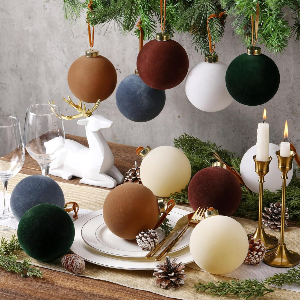 PullCrease 12 Piezas Bolas de Terciopelo de Navidad de 4 Pulgadas G...