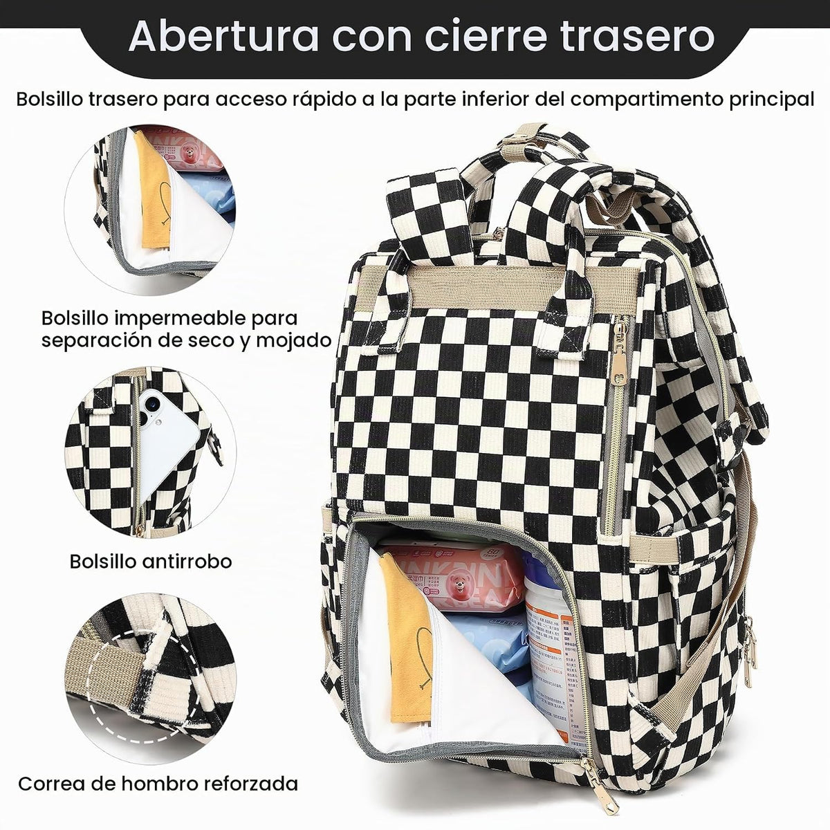 GAIVP mochila de pañales para bebe, negro, rojo (Checkered Black),...