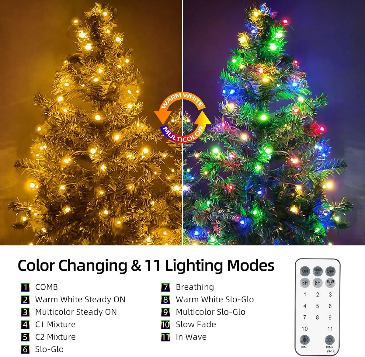Tcamp Luces de Árbol de Navidad, 164 pies, 500 Luces LED de Navidad...