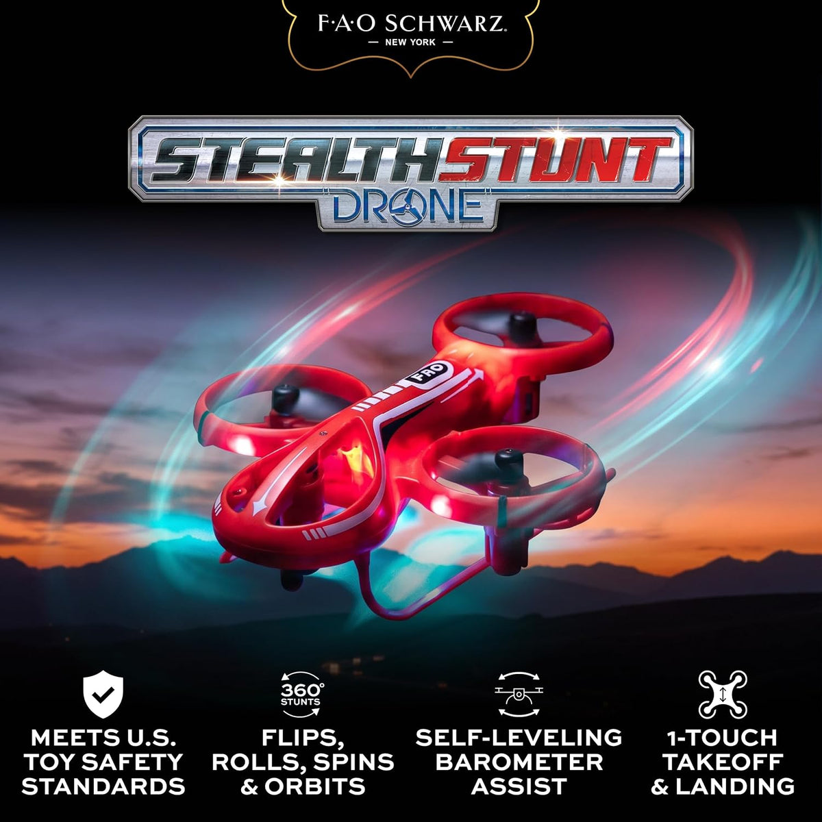 FAO Schwarz Mini dron Stealth, avión cuadricóptero RC para principi...