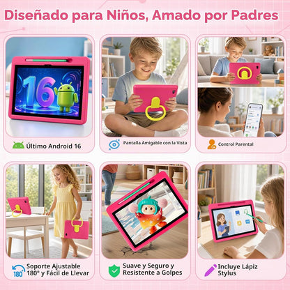 Android 16 Kids Tablet HD de 10 pulgadas con lápiz capacitivo y fun...
