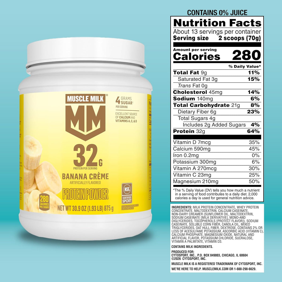 Muscle Milk Polvo de Proteína Genuine, Crema de Banano, 1.93 Libras...