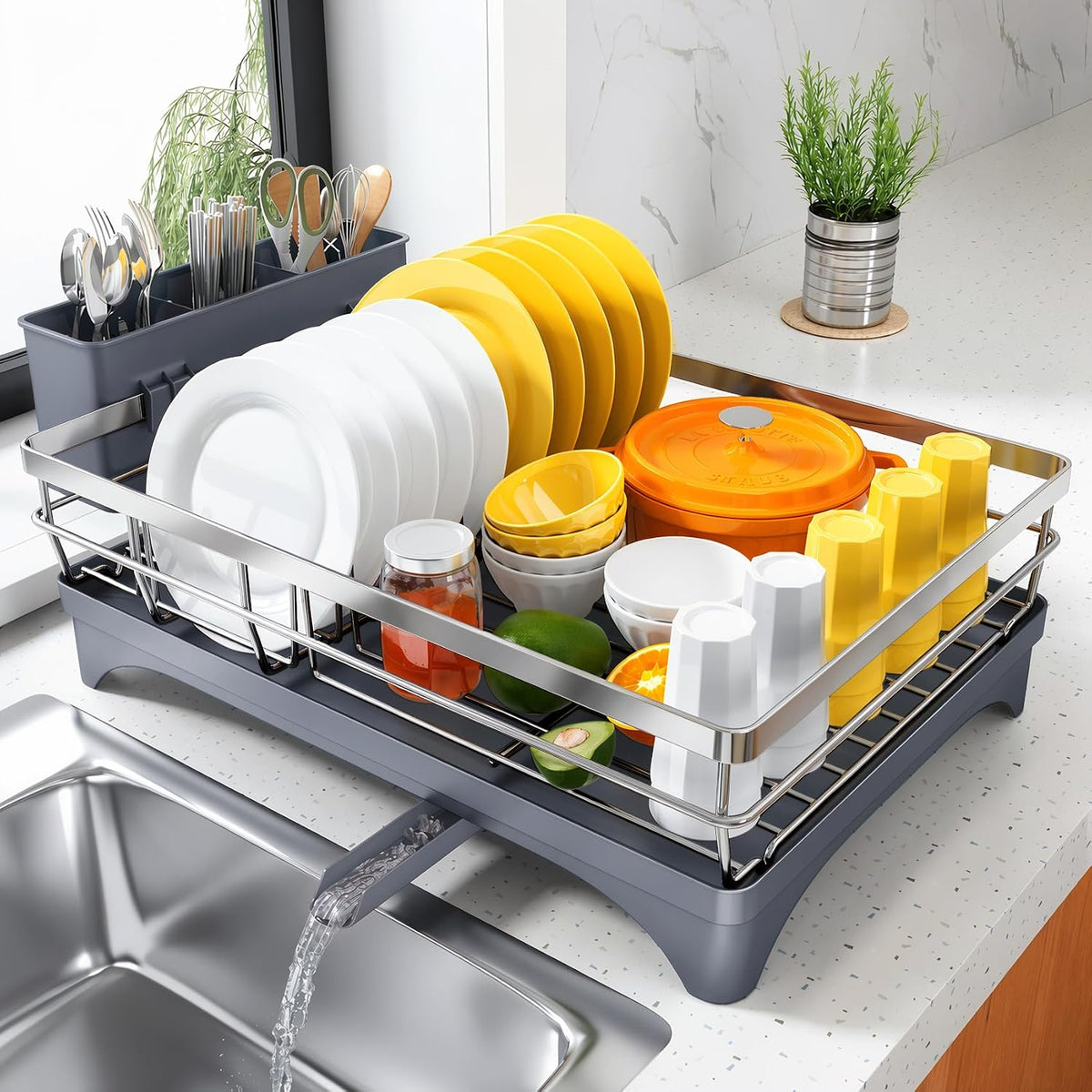 SNTD Escurridor de platos para encimera de cocina, 11.8 pulgadas de...