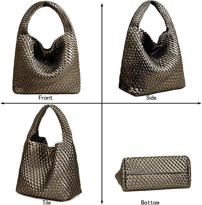 Bolso de mano de mujer con asa superior de cuero vegano tejido a ma...