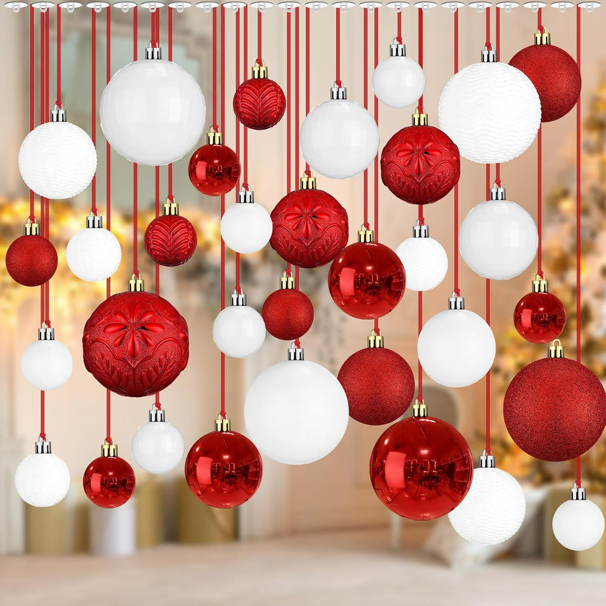 Relaxgiant - 36 bolas de Navidad para techo, color rojo, blanco | T...