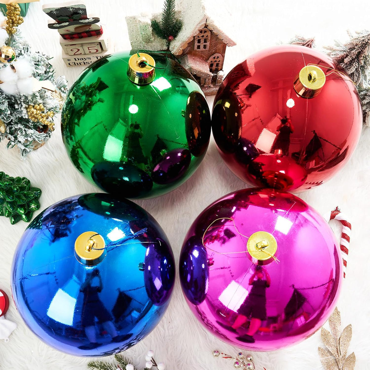 Zubebe 4 piezas de bolas de adornos de Navidad extra grandes para d...
