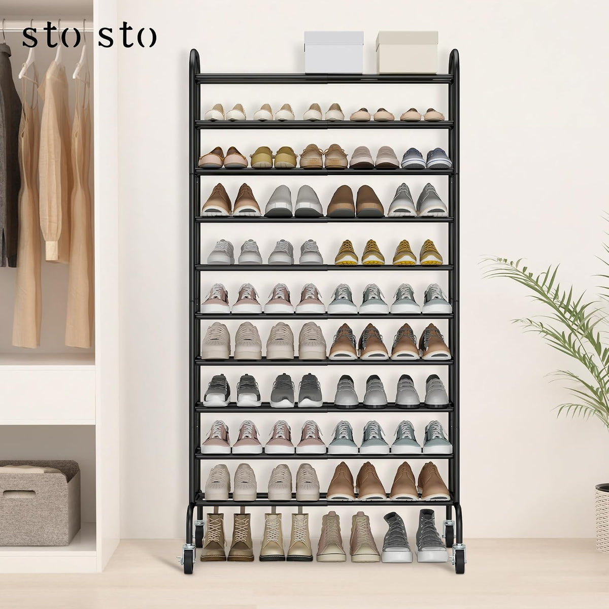 STO STO - Zapatero alto expandible de 10 niveles para garaje, 44 pa...