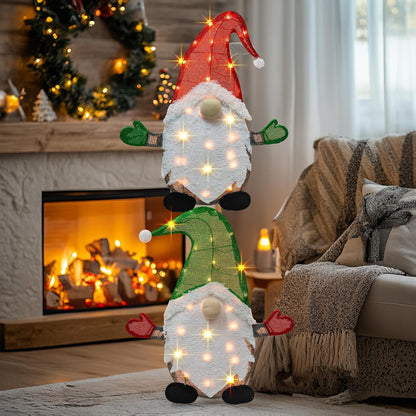 TW SHINE Juego de 2 gnomos de Navidad iluminados, 50 l, 2 pies, gno...