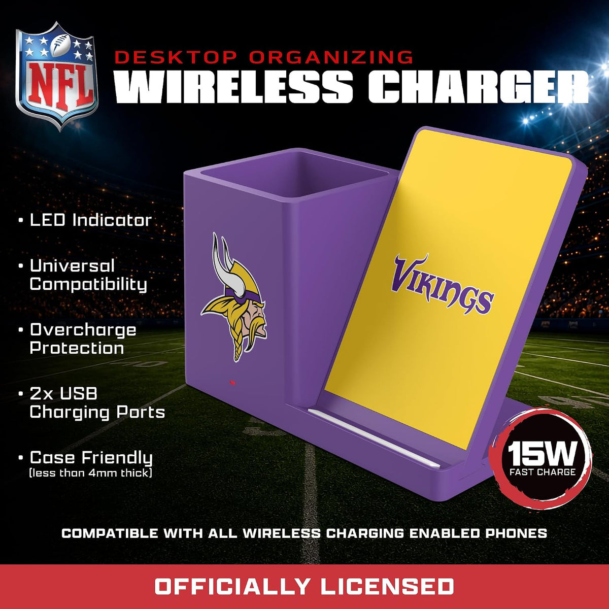 SOAR Soporte de carga inalámbrico unisex NFL y organizador de escri...