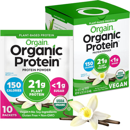 Orgain Proteína en polvo vegana orgánica de 0.74 oz, vainilla, 10 p...