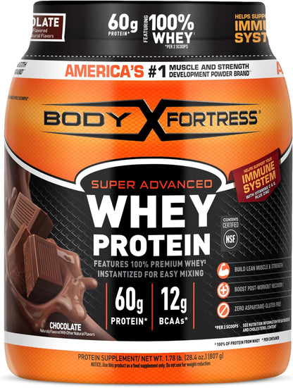 Body Fortress Proteína de suero súper avanzada, chocolate, 1.78 lib...