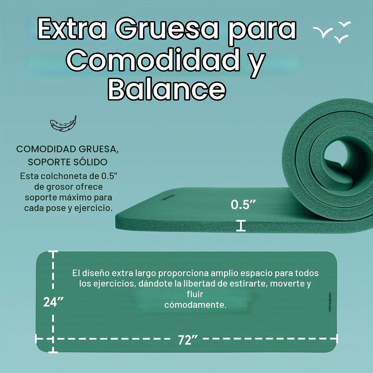 Retrospec Solana - Tapete de yoga grueso de 1\/2 pulgada antidesliz...