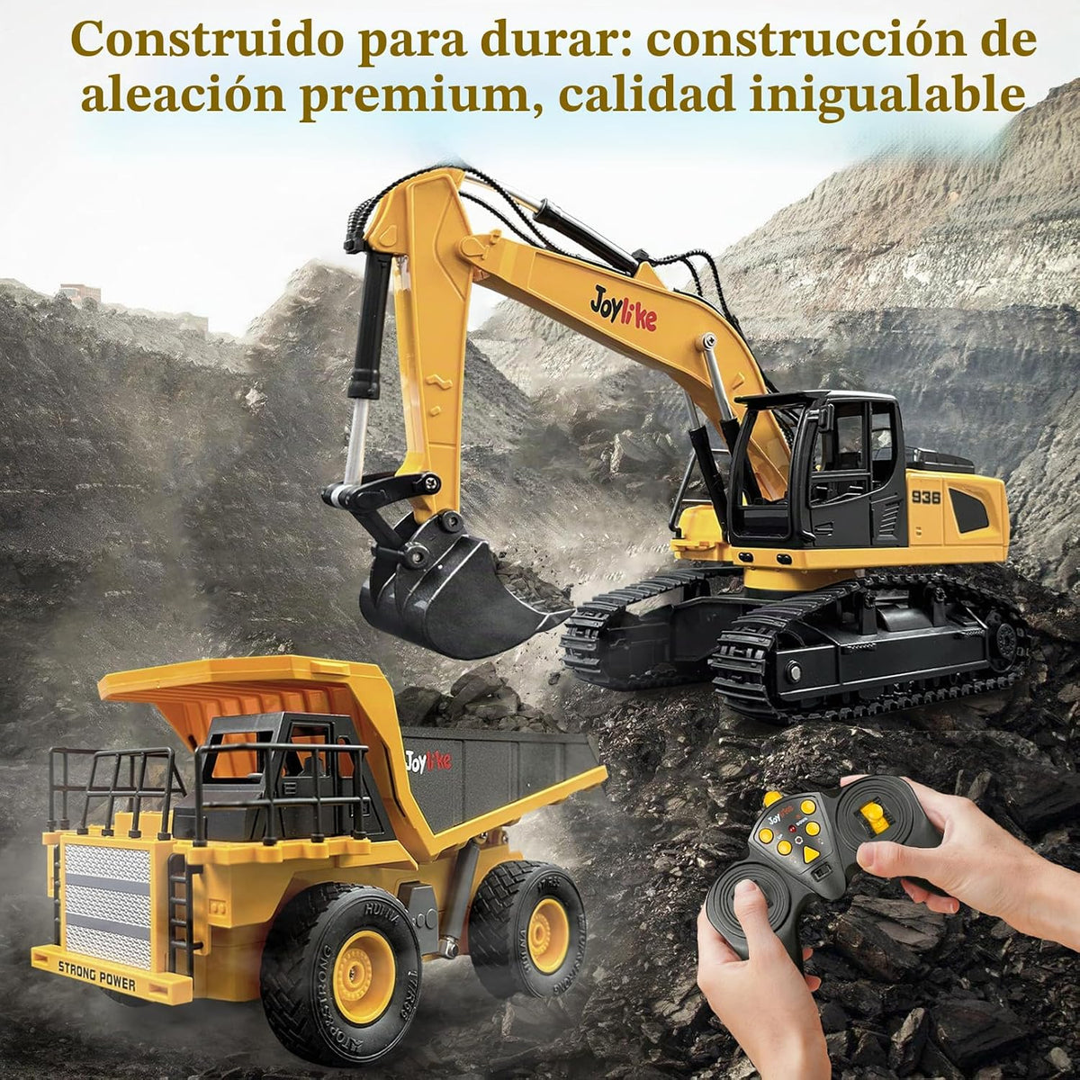 Joylike Juego de excavadora y camión volquete RC, vehículo de const...