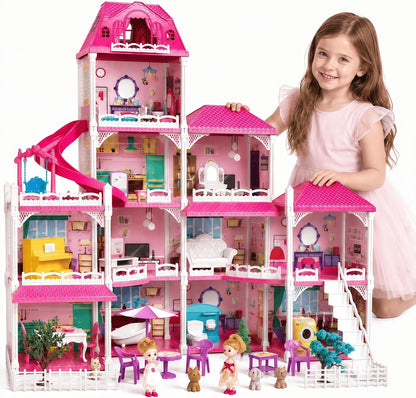 KIZONLY Casa rosa de 4 pisos para niñas de 3 años en adelante, casa...