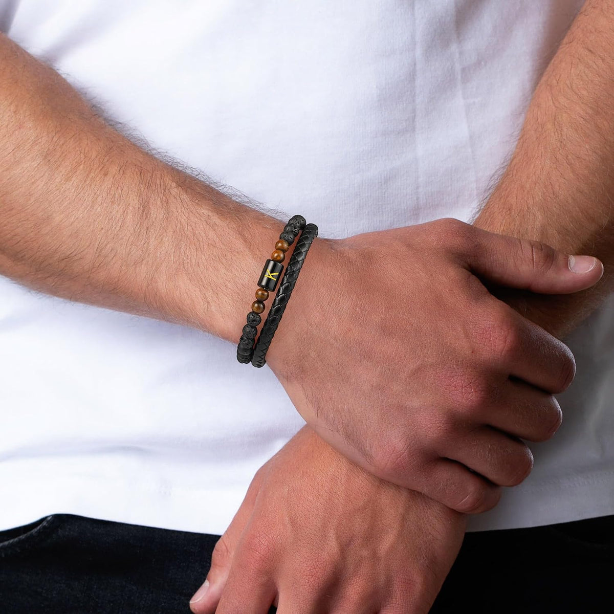 LUXEJEW Regalos para Hombres – Pulsera para Hombre, Pulsera con Ini...