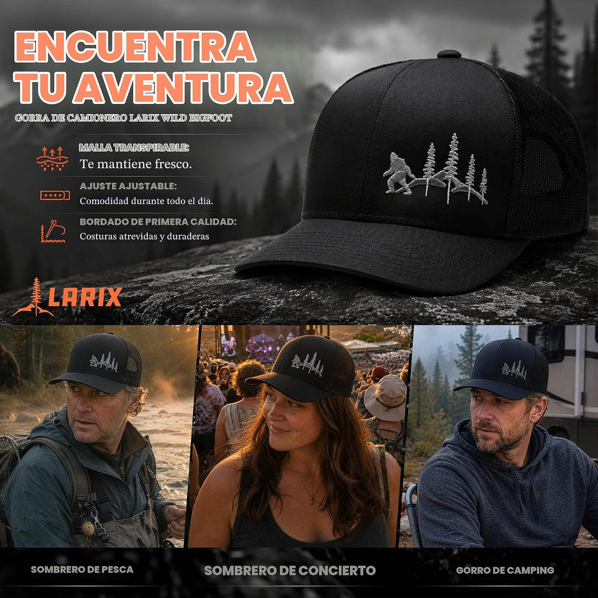 LARIX Trucker Hat Men - Gorra Snapback con parte trasera de malla t...