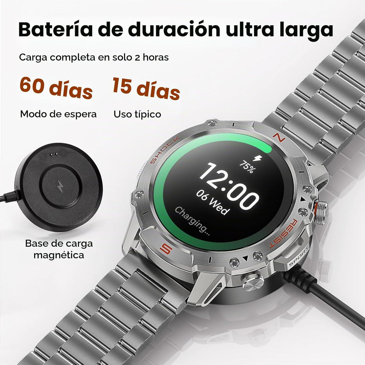 Reloj inteligente plateado para hombre, 1,43" AMOLED, resistente al...