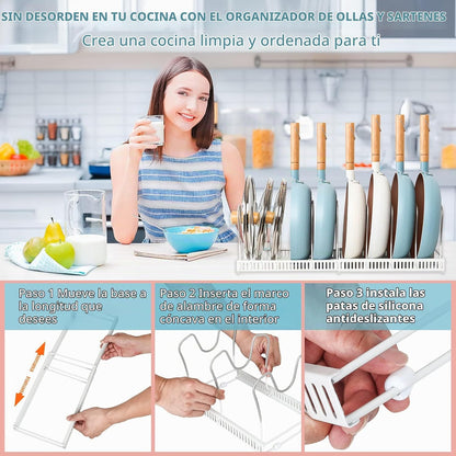 ROOHUA Estante organizador de tapas de ollas y sartenes para debajo...