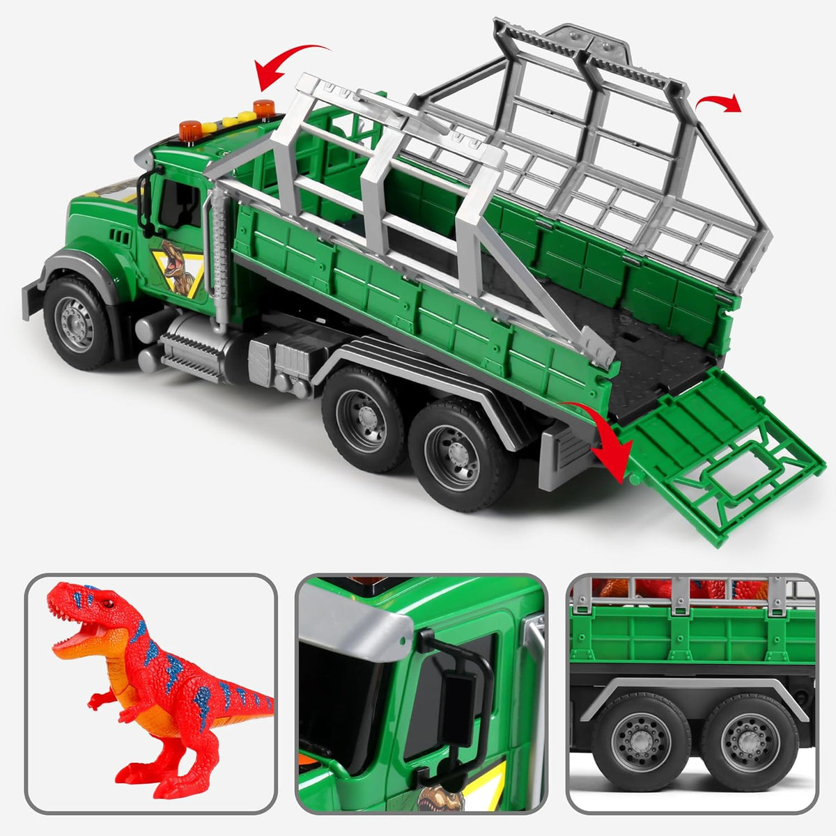 Dwi Dowellin Transportador de camiones de juguete con dinosaurio pa...