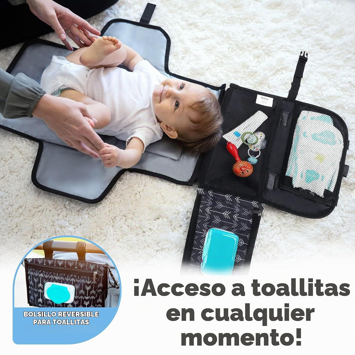 Kopi Baby Cambiador de pañales portátil, bolsillo de toallitas, fle...