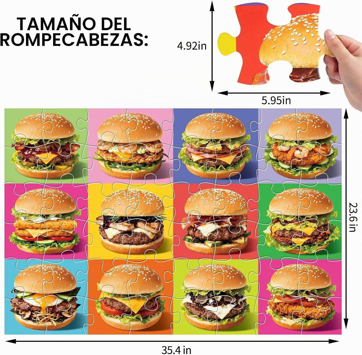 Rompecabezas de piso jumbo para niños, rompecabezas de hamburguesa...