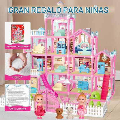 Seifar Casa de Muñecas para Niñas, 4 Pisos, 13 Habitaciones, 3 Muñe...