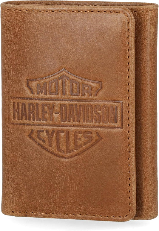 Harley-Davidson Billetera triple con bloqueo RFID de cuero genuino...