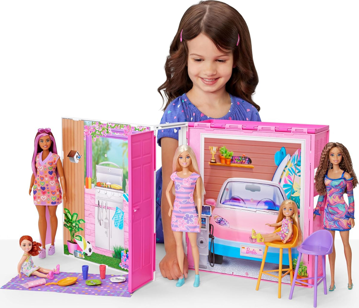 Barbie Juego de casa de muñecas, casa de escapada con accesorios |...