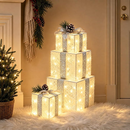 Juego de 4 cajas de regalo iluminadas de Navidad, decoración navide...