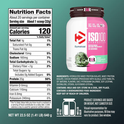 Dymatize Proteína en polvo ISO100, 100% aislado de suero, chispas d...
