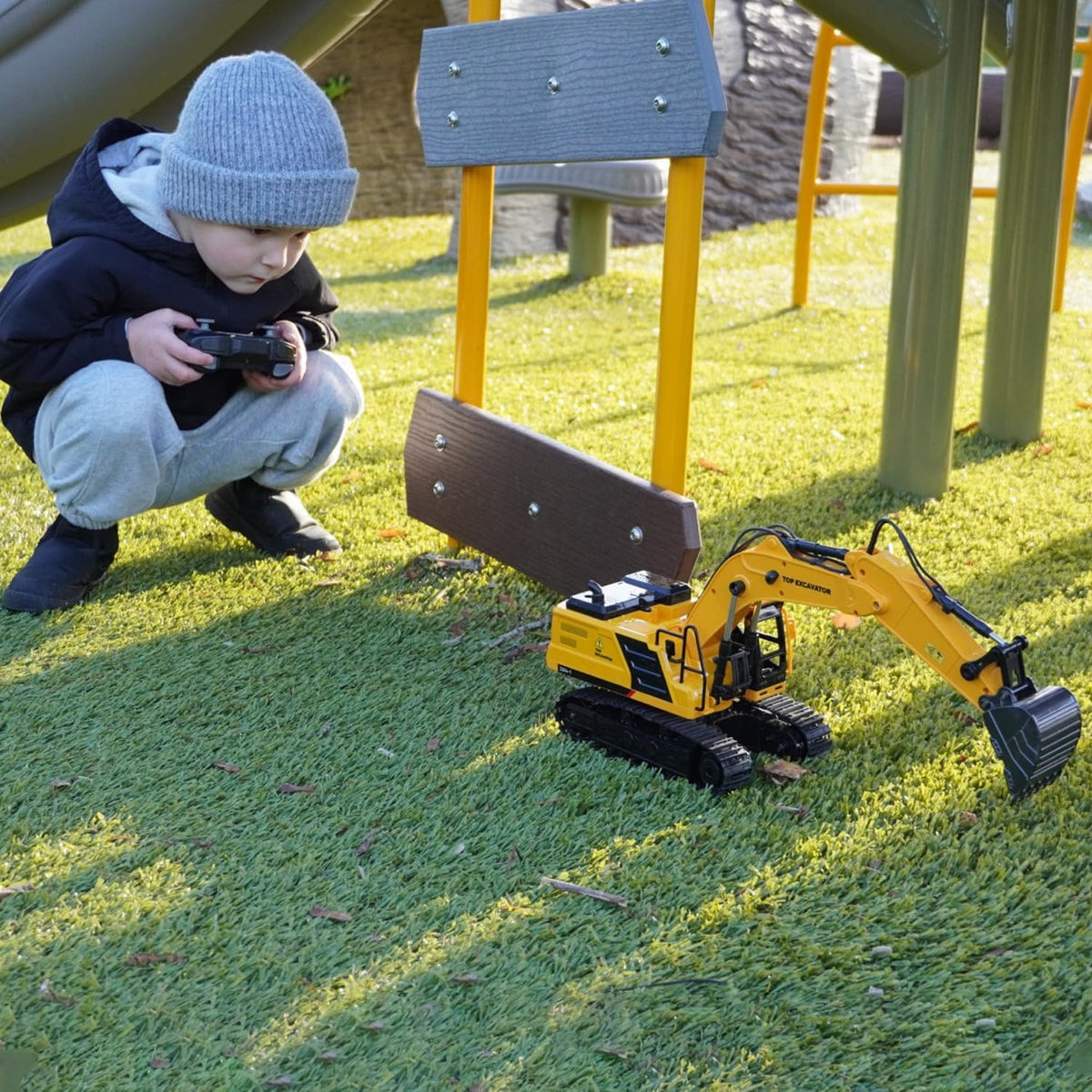 Juguete de excavadora RC de 18.1 pulgadas para niños, vehículo de c...