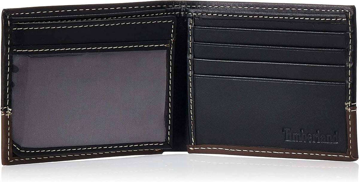 Timberland Billetera plegable de cuero para hombre, color negro\/co...