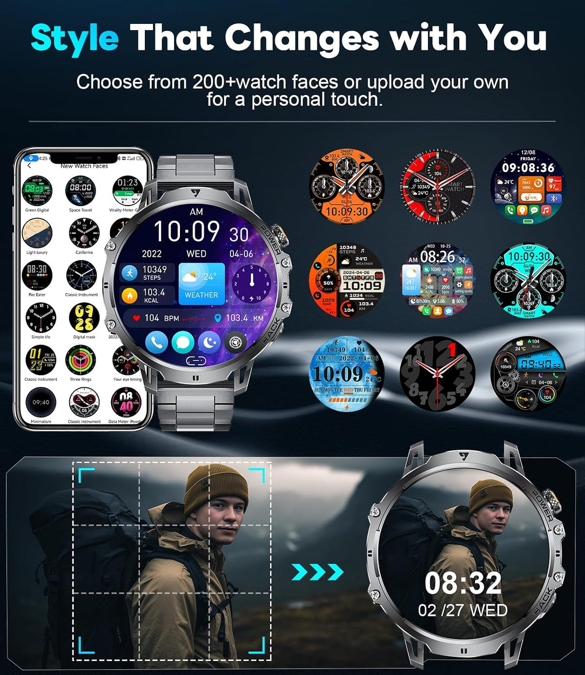 LIGE Relojes inteligentes militares para hombres (2 bandas), pantal...