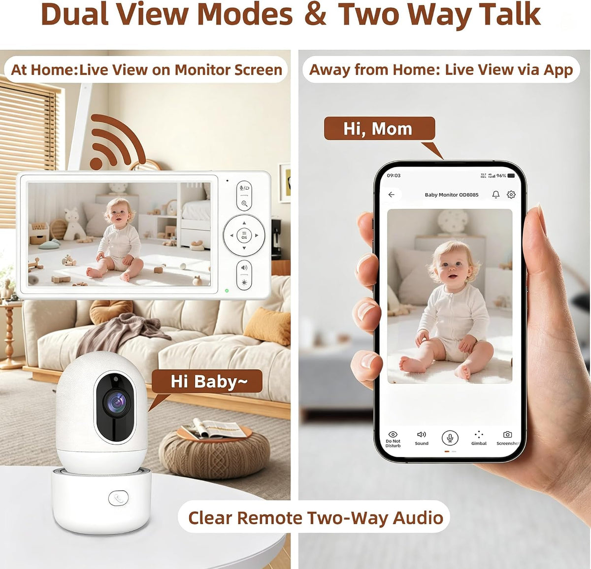 OKAIDI Monitor de bebé inteligente WiFi IPS HD de 5,5 pulgadas con...