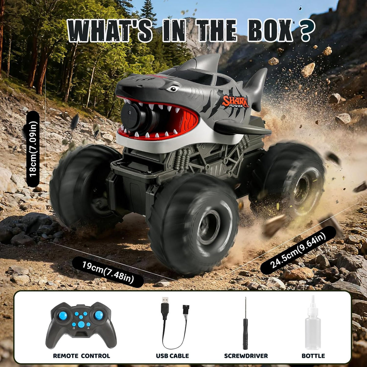 BOBXIN Anfibio Control Remoto Coche Tiburón Monster Truck Squirt Ag...