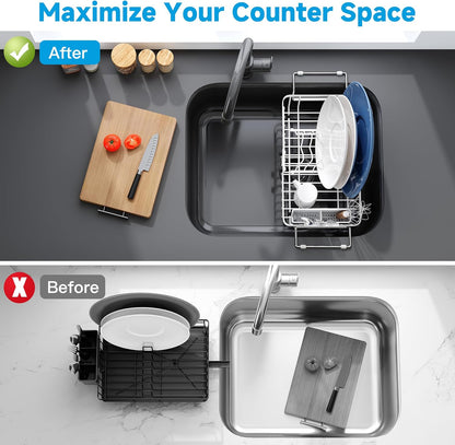 JASIWAY Mini escurridor de platos blanco sobre el fregadero para |...