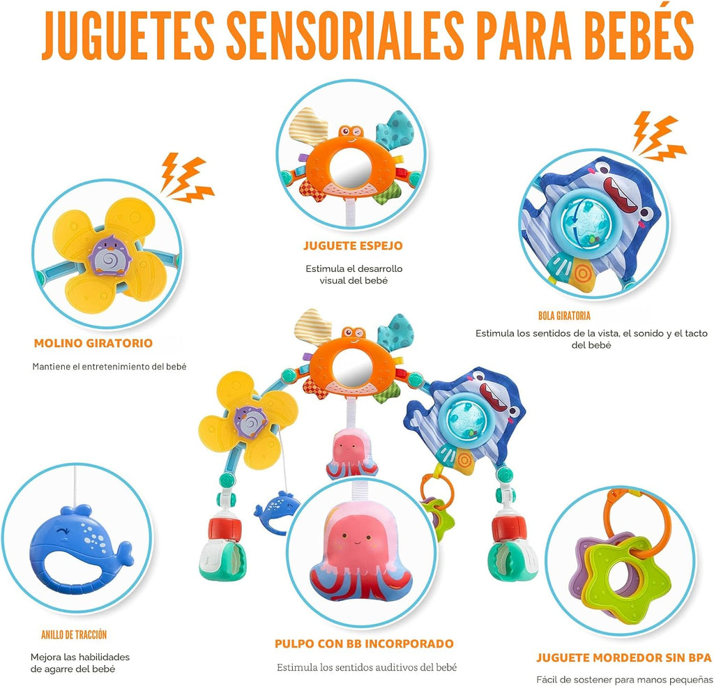 Juguetes de arco para cochecito de bebé, juguetes para asiento de c...