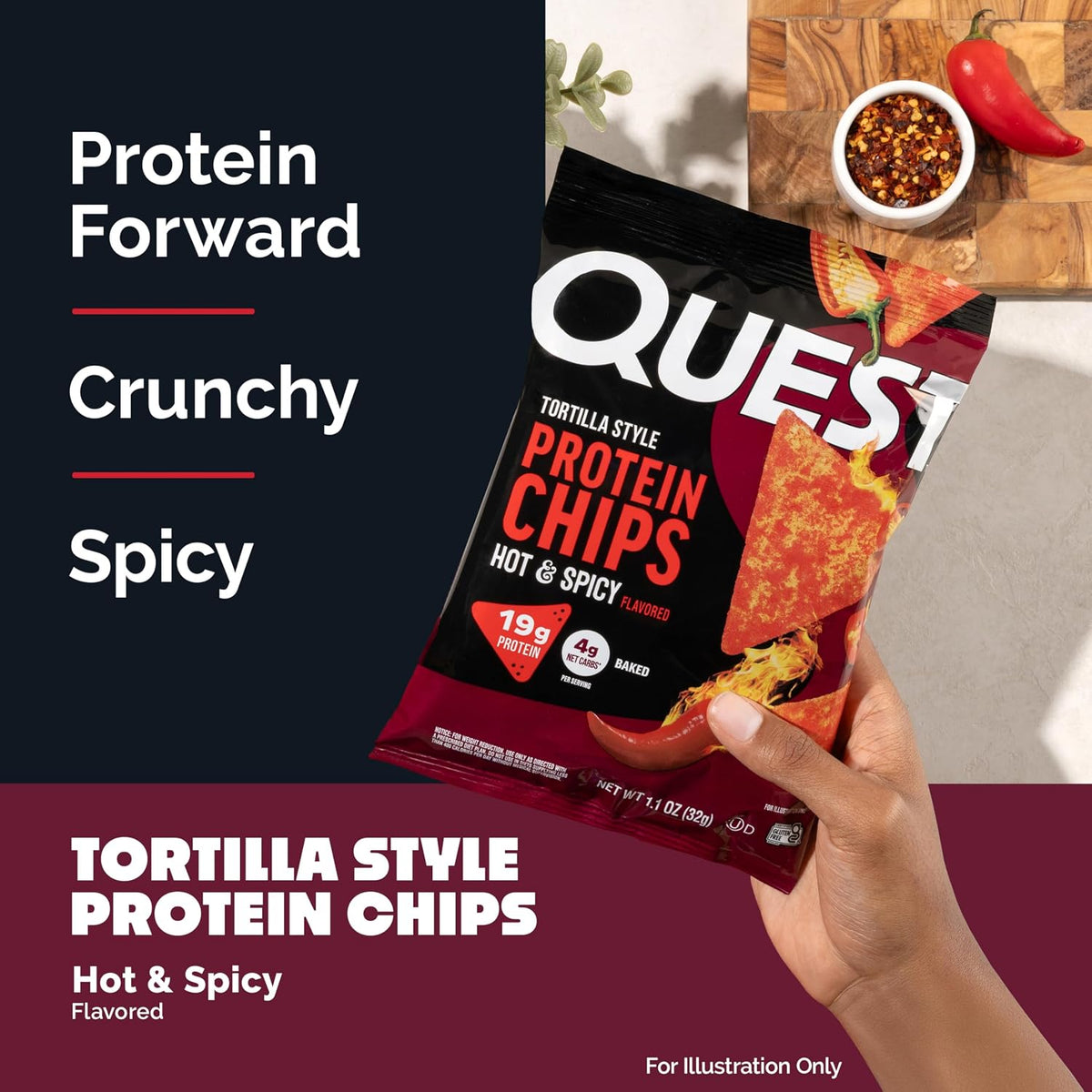 Quest Nutrition Hot &amp; Spicy Tortilla Style Chips de proteína, 1...