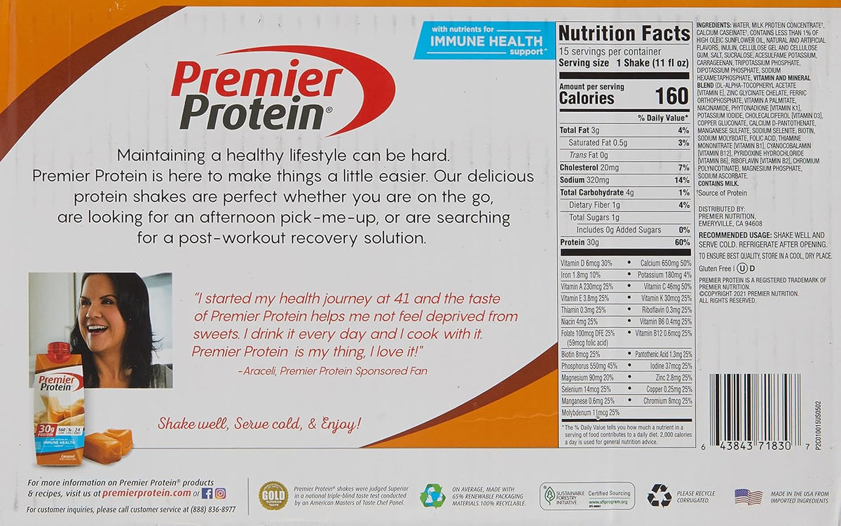 Premier Protein Premier Caramel - Batido alto en proteínas, 11 onza...